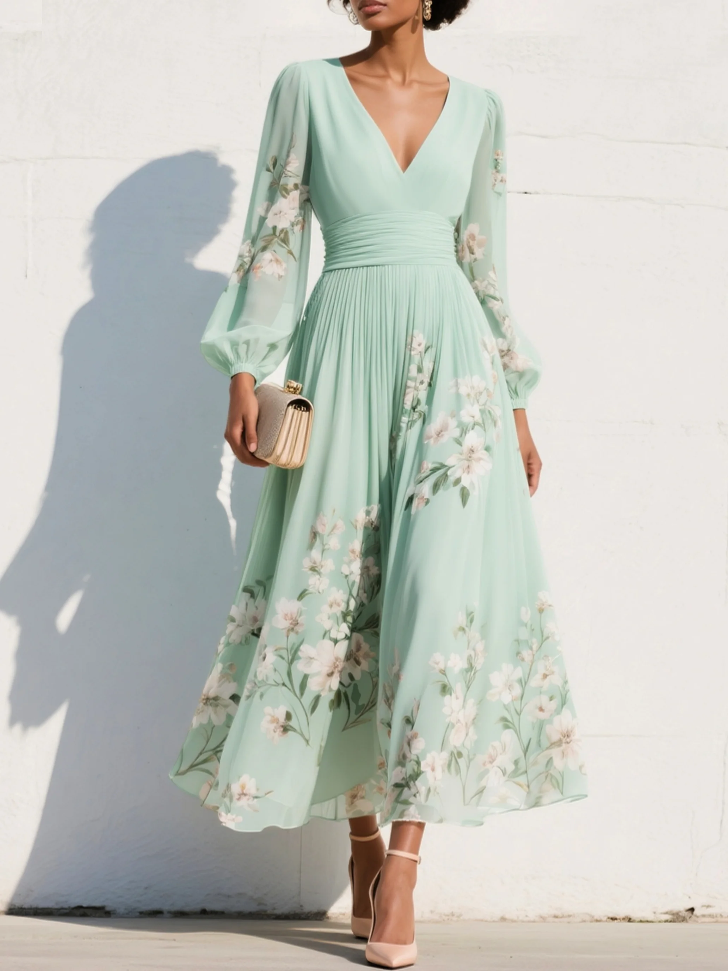 Coral | Vestido midi verde-agua