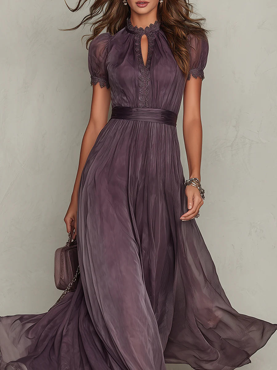 Flavia - Vestido largo morado con escote en gota