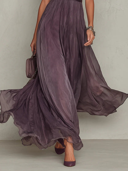 Flavia - Vestido largo morado con escote en gota