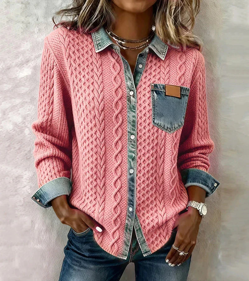 Paloma | Top de Punto Patchwork con Detalles de Denim