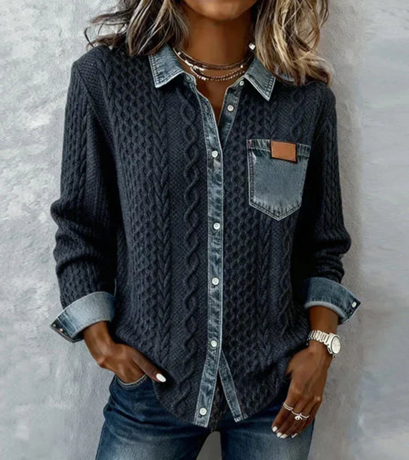 Paloma | Top de Punto Patchwork con Detalles de Denim