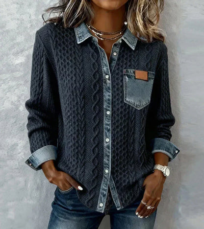 Paloma | Top de Punto Patchwork con Detalles de Denim
