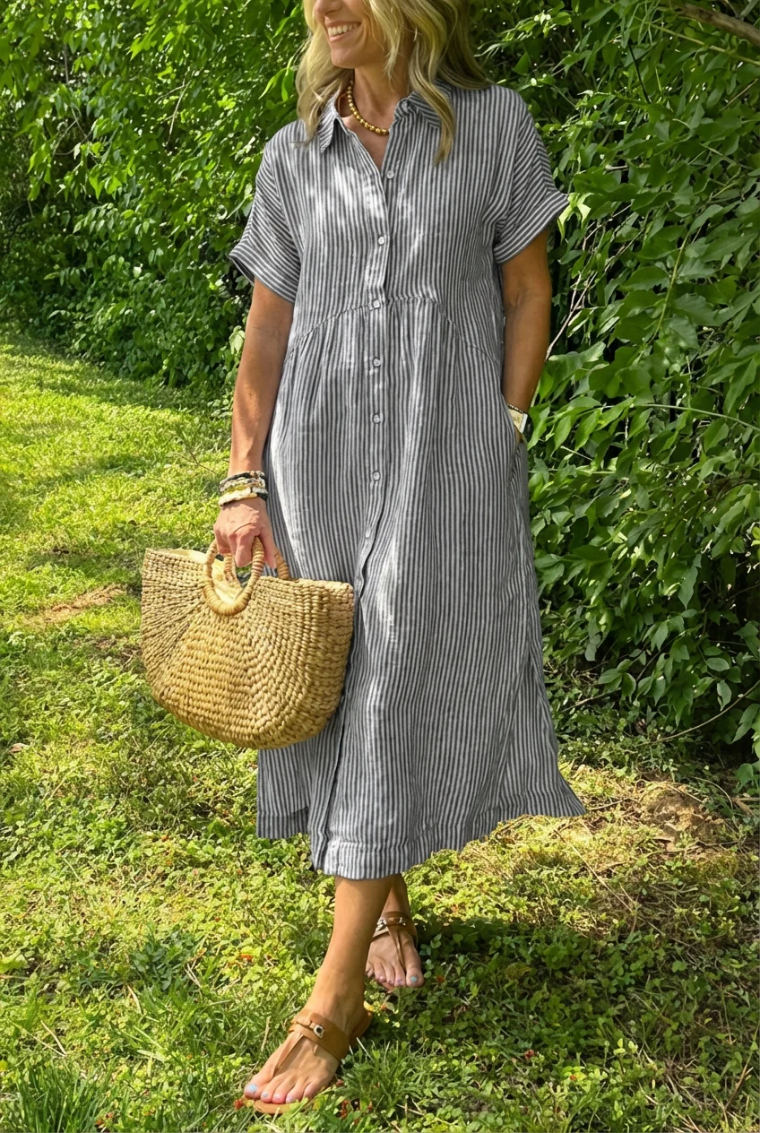 Sara™ - Vestido camisero de rayas