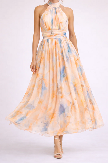 Camille™ | Vestido de Cuello Halter con Estampado de Acuarela