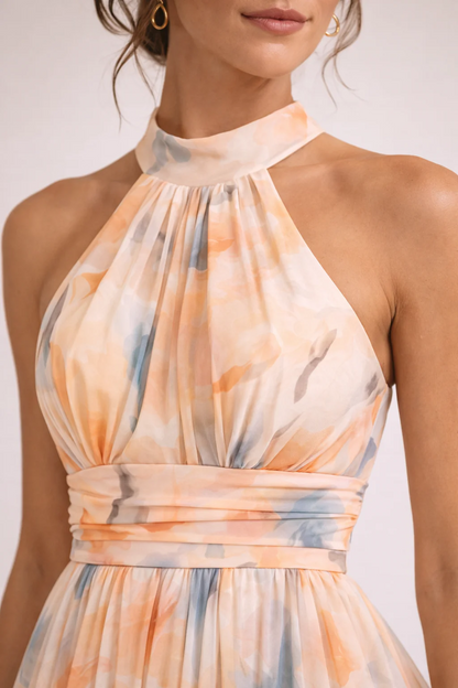 Camille™ | Vestido de Cuello Halter con Estampado de Acuarela