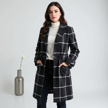 Valeria | Elegante abrigo de lana y cuadros