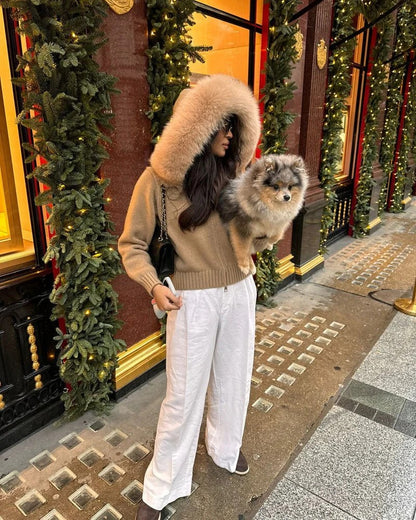 Lenora | Abrigo de punto con cuello de piel