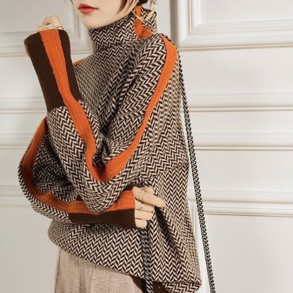 Elina™ | Suéter con cuello alto y llamativas rayas en contraste