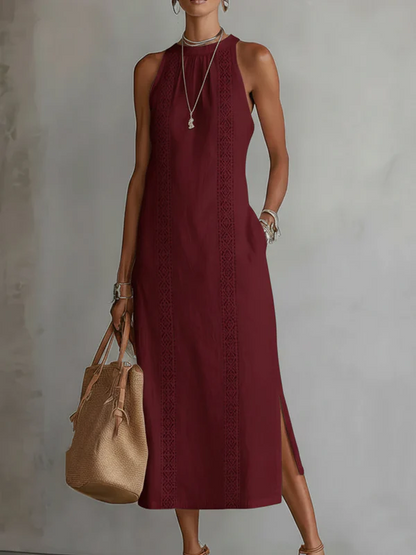 Jimena - Vestido midi de lino con cuello mao