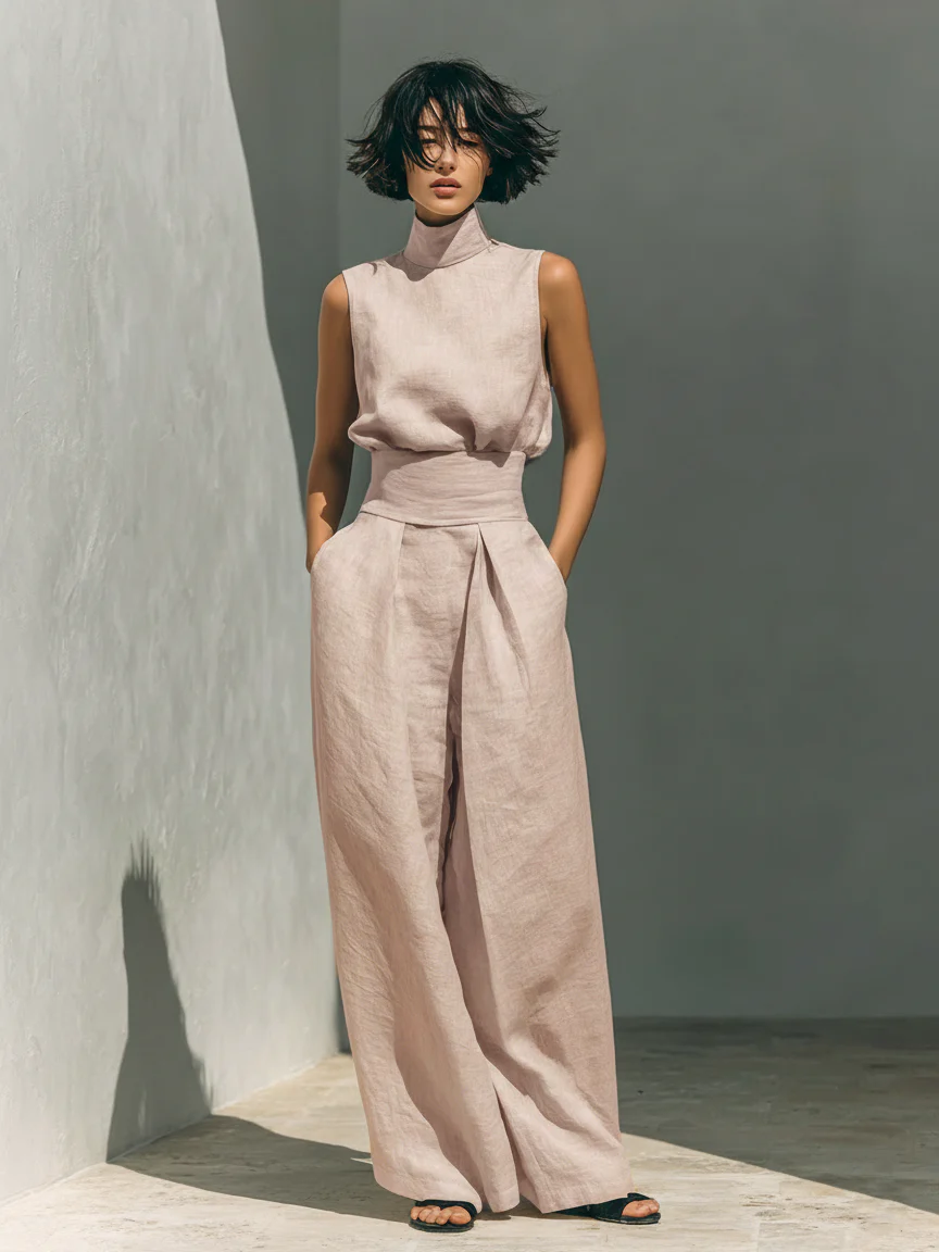 Nuria | Conjunto minimalista de blusa sin mangas