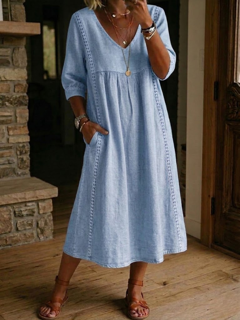 Aurelia | Vestido holgado de lino y algodón con encaje