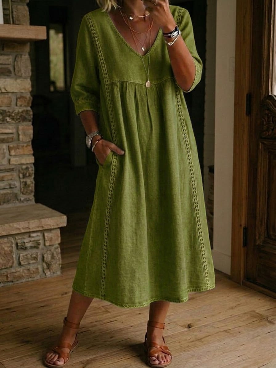 Aurelia | Vestido holgado de lino y algodón con encaje