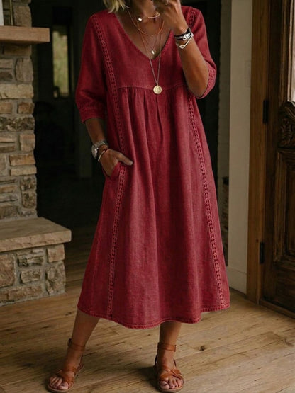 Aurelia | Vestido holgado de lino y algodón con encaje