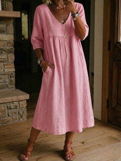 Aurelia | Vestido holgado de lino y algodón con encaje